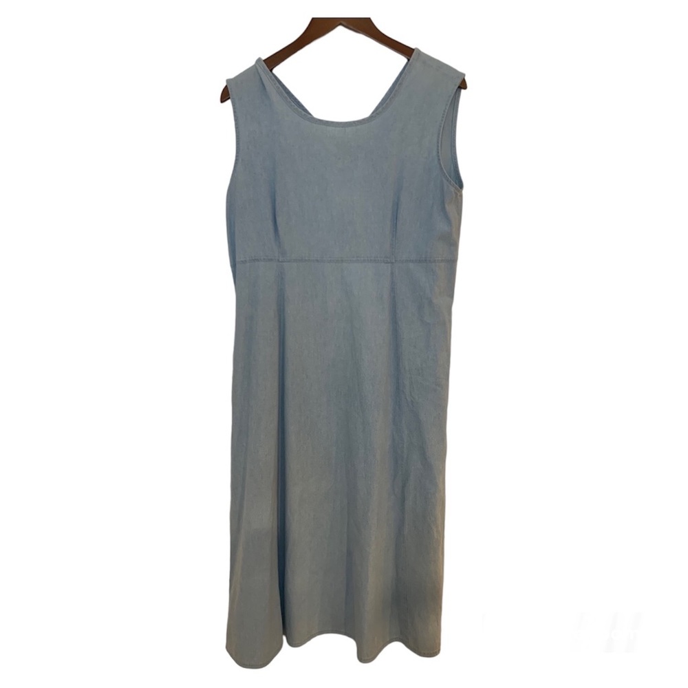 Vintage 90s Laura Ashley Jumper Maxi Dress Women’s 14 Sleeveless Chambray Modest